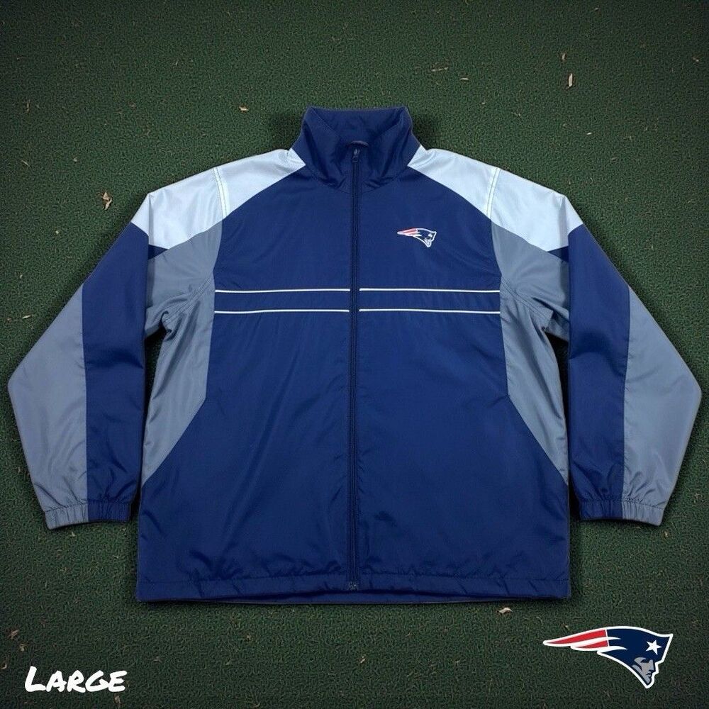Dunbrooke Patriots Windbreaker Mens LARGE Blue NFL Team Jacket Full Zip SI Logo